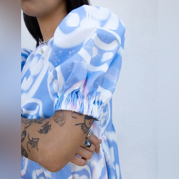 Lazy Oaf Drippy Spray Face Puff Sleeve Mini Dress UK size 10, new without tags. - Picture 4 of 5